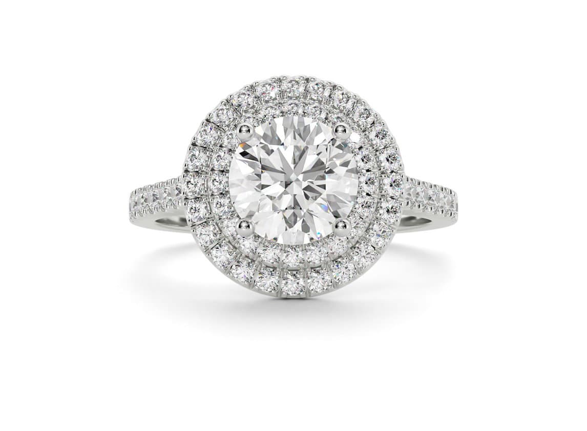 Empress halo round cut Diamond 18k white gold