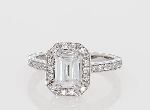 Zelda halo emerald cut Diamond 18k white gold