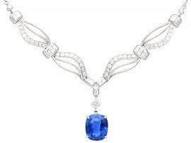 13.50 ct Ceylon Sapphire and 3.27 ct Diamond, Platinum Necklace - Vintage Circa 1950
