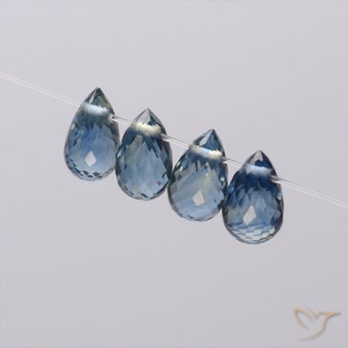 1.84ct Yellow Green Blue Sapphire, Briolette, 5.2x3.2 mm