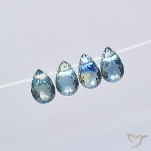 1.84ct Yellow Green Blue Sapphire, Briolette, 5.2x3.2 mm