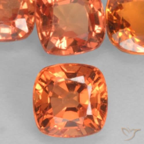 0.54ct Medium Orange Sapphire, Cushion Cut, 4.3x4.3 mm