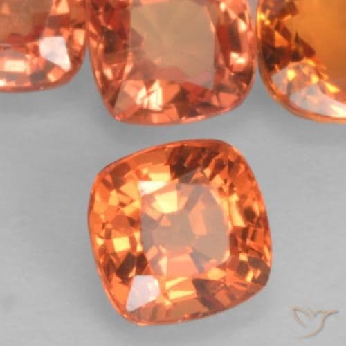 0.54ct Medium Orange Sapphire, Cushion Cut, 4.3x4.3 mm