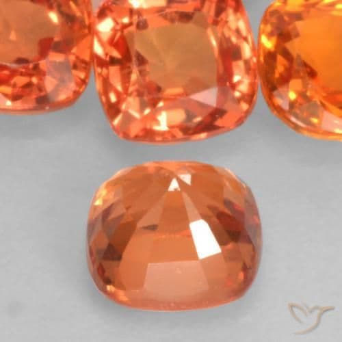 0.54ct Medium Orange Sapphire, Cushion Cut, 4.3x4.3 mm