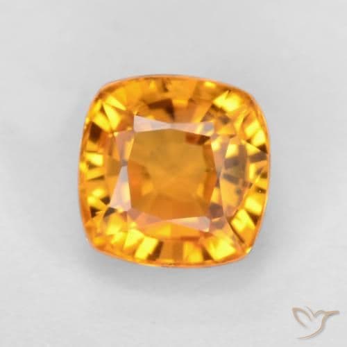0.70ct Medium Orange Sapphire, Cushion Cut, 4.6x4.5 mm