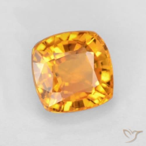 0.70ct Medium Orange Sapphire, Cushion Cut, 4.6x4.5 mm