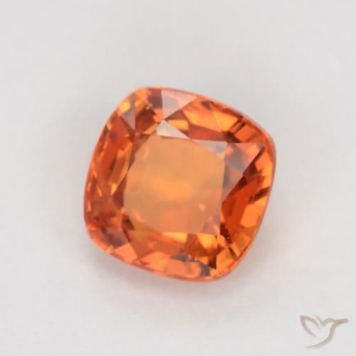 0.50ct Bright Orange Sapphire, Cushion Cut, 4.3x4.3 mm