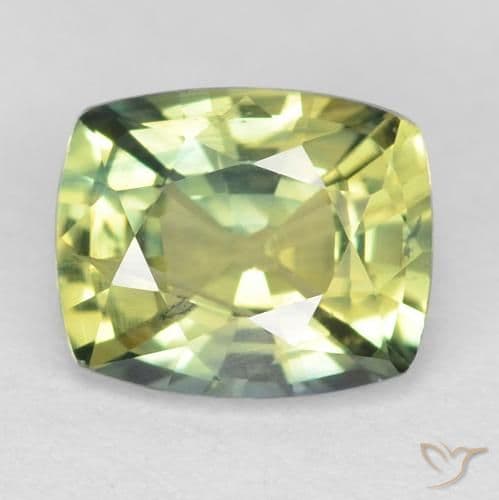 1.07ct Yellowish Green Sapphire, Cushion Cut, 6.4x5.3 mm