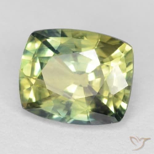 1.07ct Yellowish Green Sapphire, Cushion Cut, 6.4x5.3 mm