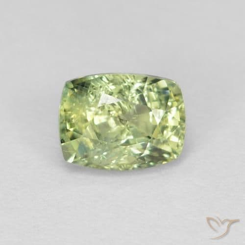 0.67ct Light Pear Green Sapphire, Cushion Cut, 5.4x4.3 mm