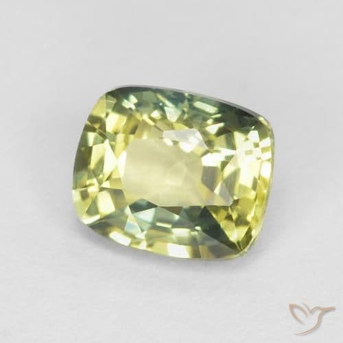 0.85ct Greenish Yellow Sapphire, Cushion Cut, 5.6x4.6 mm
