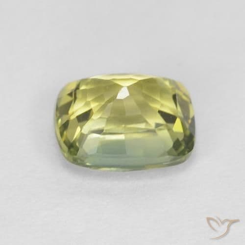 0.85ct Greenish Yellow Sapphire, Cushion Cut, 5.6x4.6 mm