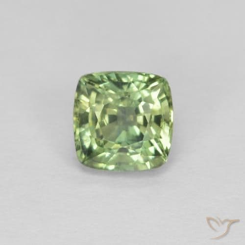 0.82ct Yellowish Green Sapphire, Cushion Cut, 4.8x4.8 mm
