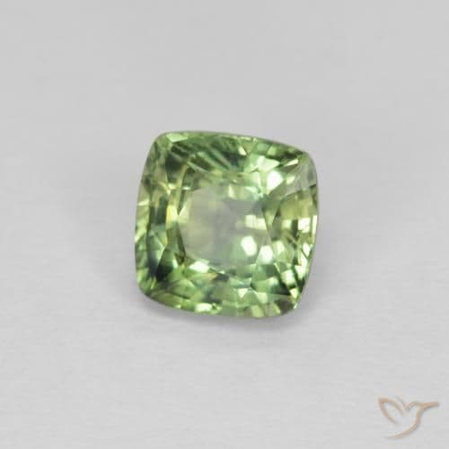 0.82ct Yellowish Green Sapphire, Cushion Cut, 4.8x4.8 mm