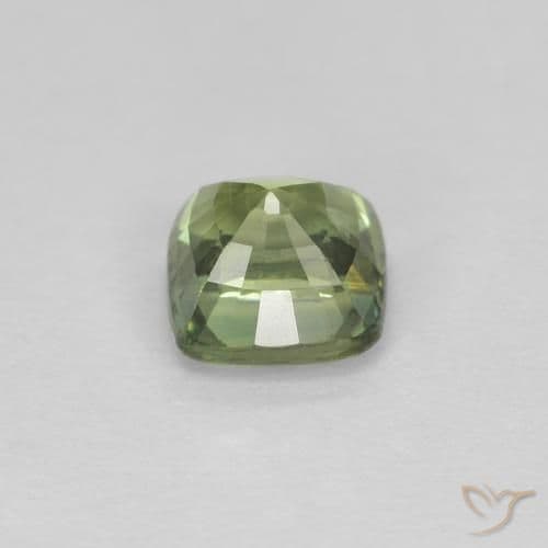 0.82ct Yellowish Green Sapphire, Cushion Cut, 4.8x4.8 mm