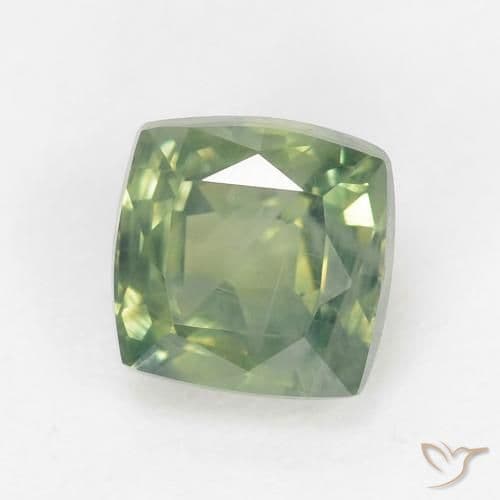 0.88ct Light Sage Green Sapphire, Cushion Cut, 4.8x4.7 mm