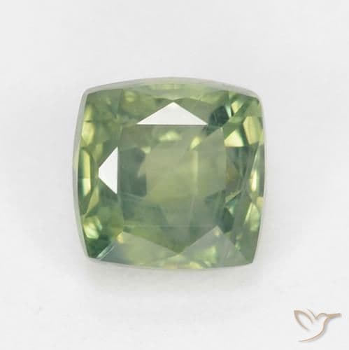 0.88ct Light Sage Green Sapphire, Cushion Cut, 4.8x4.7 mm