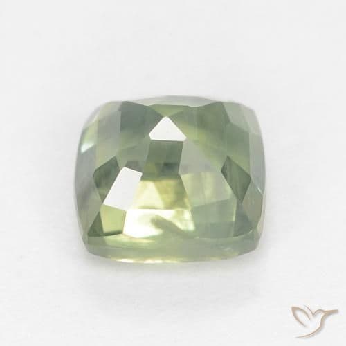 0.88ct Light Sage Green Sapphire, Cushion Cut, 4.8x4.7 mm