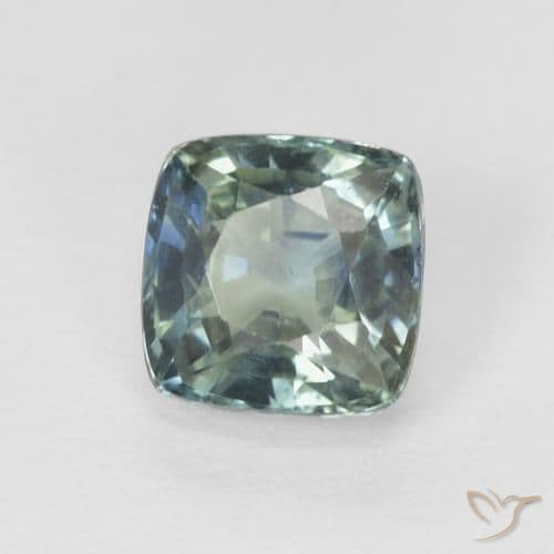0.89ct Medium Blue Green Sapphire, Cushion Cut, 5.1x5.1 mm