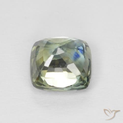 0.89ct Medium Blue Green Sapphire, Cushion Cut, 5.1x5.1 mm