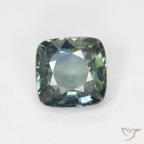 0.79ct Pale Dark Green Sapphire, Cushion Cut, 4.9x4.8 mm