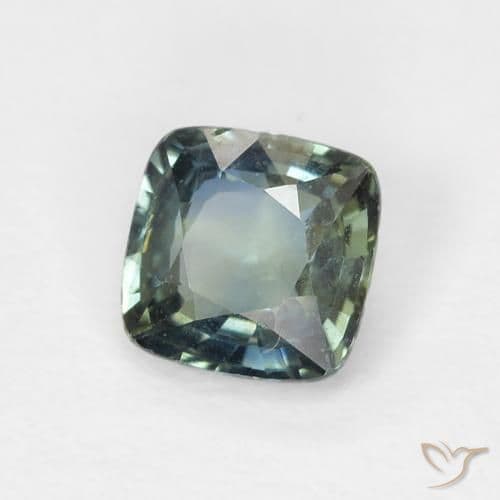 0.61ct Bluish Green Sapphire, Cushion Cut, 4.8x4.8 mm