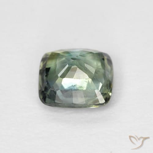 0.61ct Bluish Green Sapphire, Cushion Cut, 4.8x4.8 mm