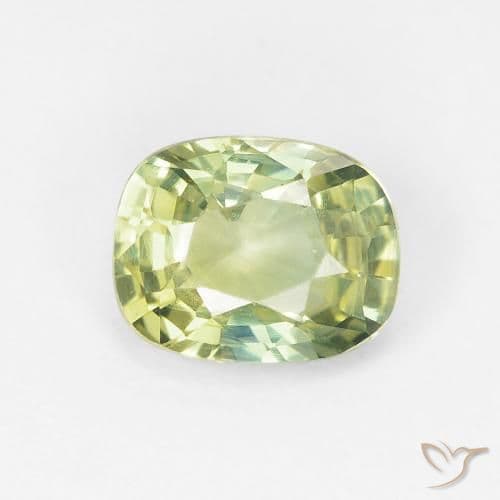 1.07ct Yellowish Green Sapphire, Cushion Cut, 6.4x5.3 mm
