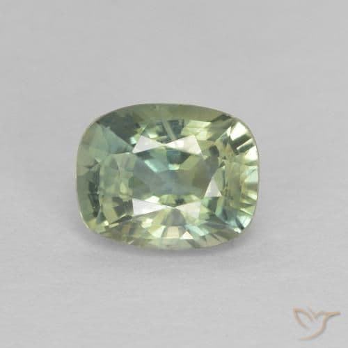 0.67ct Light Pear Green Sapphire, Cushion Cut, 5.4x4.3 mm