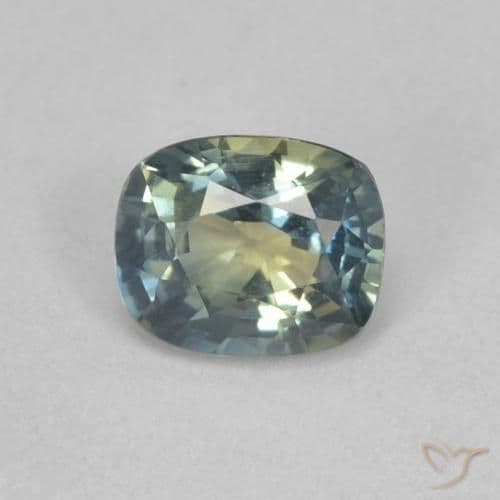 0.77ct Medium Blue Green Sapphire, Cushion Cut, 5.6x4.6 mm