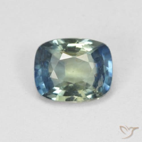 0.77ct Medium Blue Green Sapphire, Cushion Cut, 5.6x4.6 mm