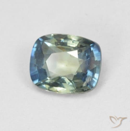 0.79ct Medium Blue Green Sapphire, Cushion Cut, 5.8x4.7 mm