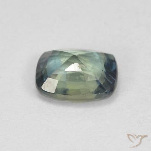 0.79ct Medium Blue Green Sapphire, Cushion Cut, 5.8x4.7 mm