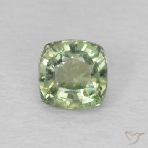 0.67ct Yellowish Green Sapphire, Cushion Cut, 4.6x4.5 mm