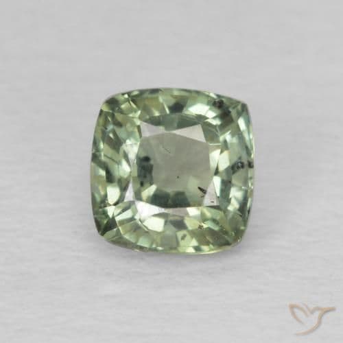 0.67ct Yellowish Green Sapphire, Cushion Cut, 4.6x4.5 mm