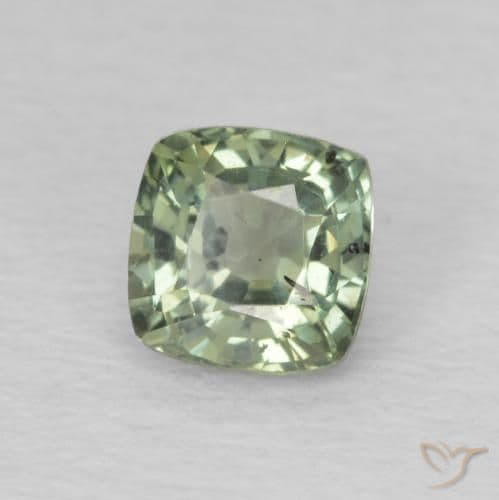 0.63ct Natural Light Green Sapphire, Cushion Cut, 4.6x4.5 mm