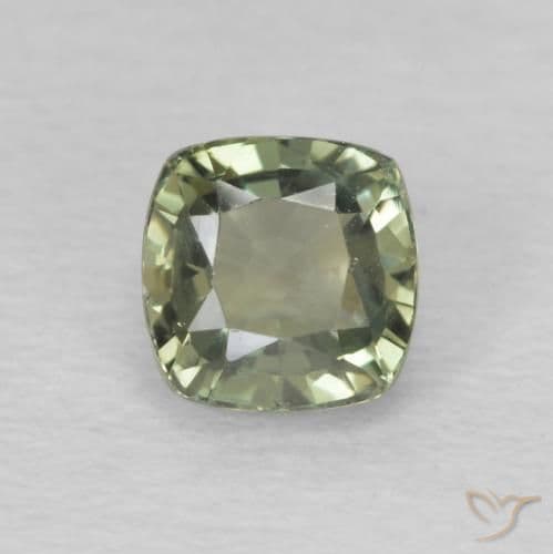 0.67ct Yellowish Green Sapphire, Cushion Cut, 4.6x4.5 mm
