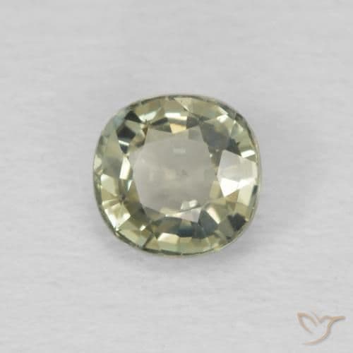 0.67ct Yellowish Green Sapphire, Cushion Cut, 4.6x4.5 mm