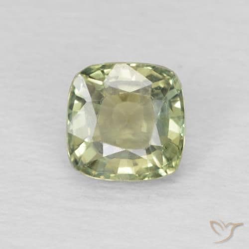 0.57ct Light Pear Green Sapphire, Cushion Cut, 4.4x4.4 mm