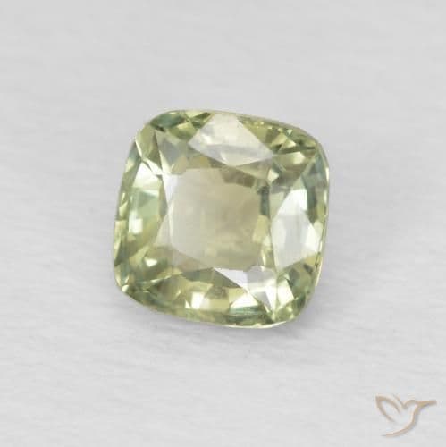 0.57ct Light Pear Green Sapphire, Cushion Cut, 4.4x4.4 mm