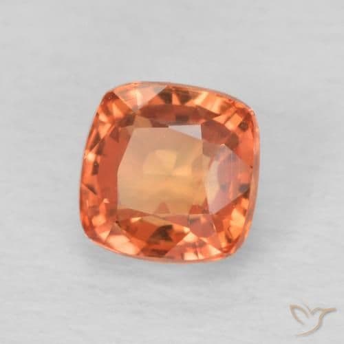 0.74ct Natural Orange Red Sapphire, Cushion Cut, 4.6x4.6 mm