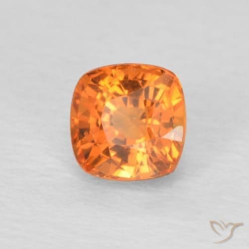 0.61ct Bright Orange Sapphire, Cushion Cut, 4.3x4.3 mm