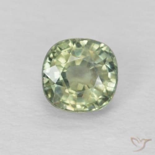 0.57ct Very Light Sage Green Sapphire, Cushion Cut, 4.4x4.2 mm