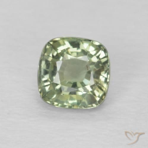 0.57ct Very Light Sage Green Sapphire, Cushion Cut, 4.4x4.2 mm
