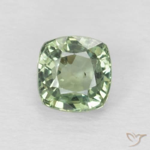 0.65ct Light Sage Green Sapphire, Cushion Cut, 4.5x4.4 mm