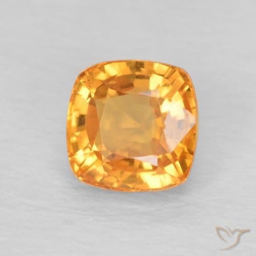 0.71ct Medium Orange Sapphire, Cushion Cut, 4.6x4.6 mm