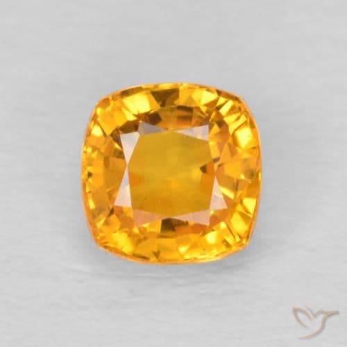 0.70ct Natural Orange-Gold Sapphire, Cushion Cut, 4.6x4.6 mm