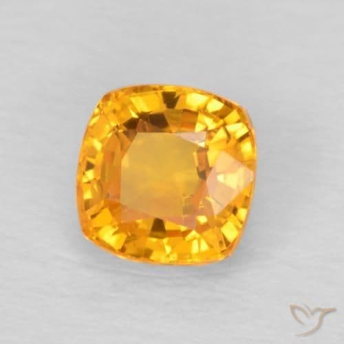 0.70ct Natural Orange-Gold Sapphire, Cushion Cut, 4.6x4.6 mm