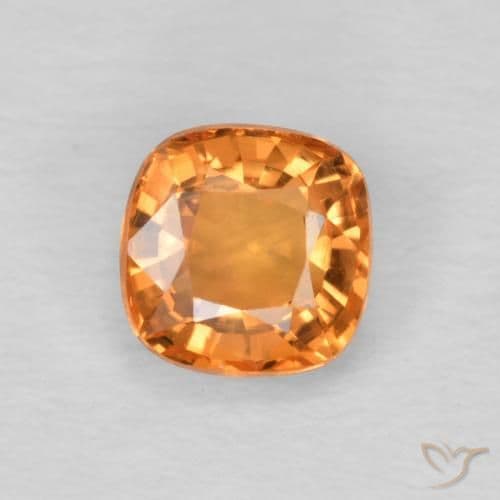 0.57ct Medium Orange Sapphire, Cushion Cut, 4.4x4.4 mm