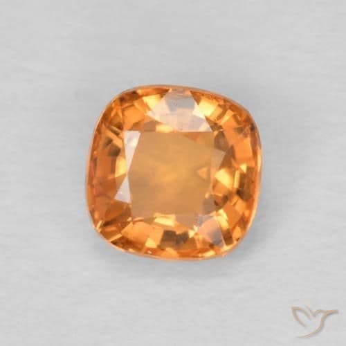 0.57ct Medium Orange Sapphire, Cushion Cut, 4.4x4.4 mm